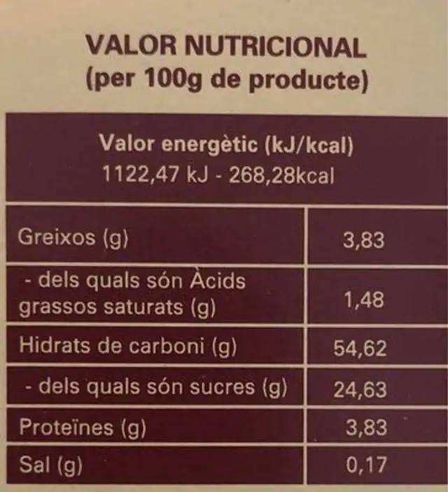 Neulots artesans nutrition facts table