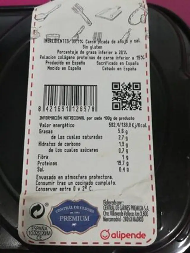 Hamburguesa de añojo nutrition facts table