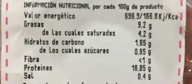 Hamburguesa de añojo/cerdo nutrition facts table