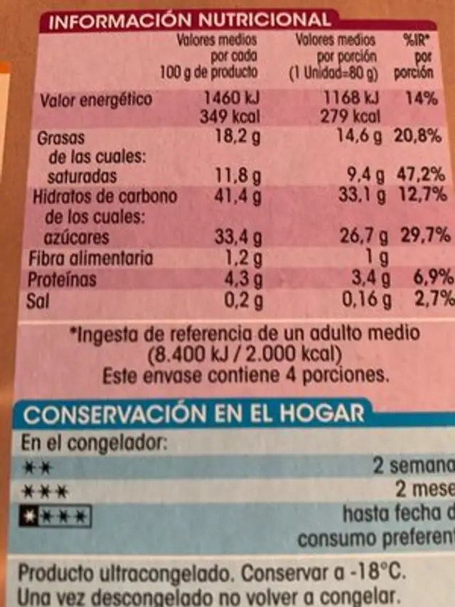 Súper cono vainilla y Toffee nutrition facts table