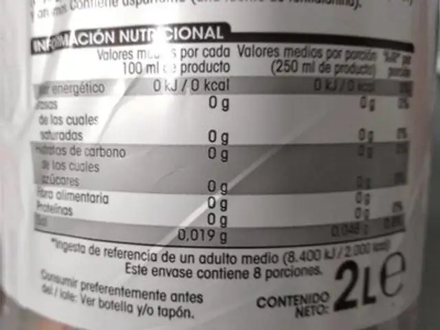 Cola zero sin cafeína nutrition facts table