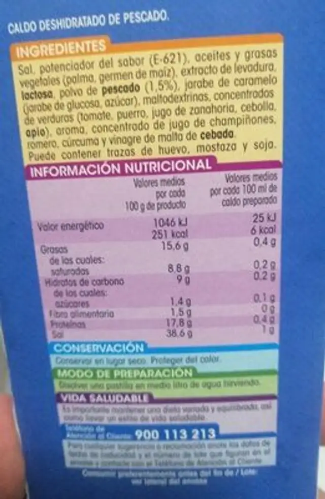 Caldo de pescado nutrition facts table