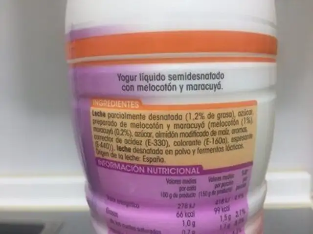 Yogur liquido ingredients label