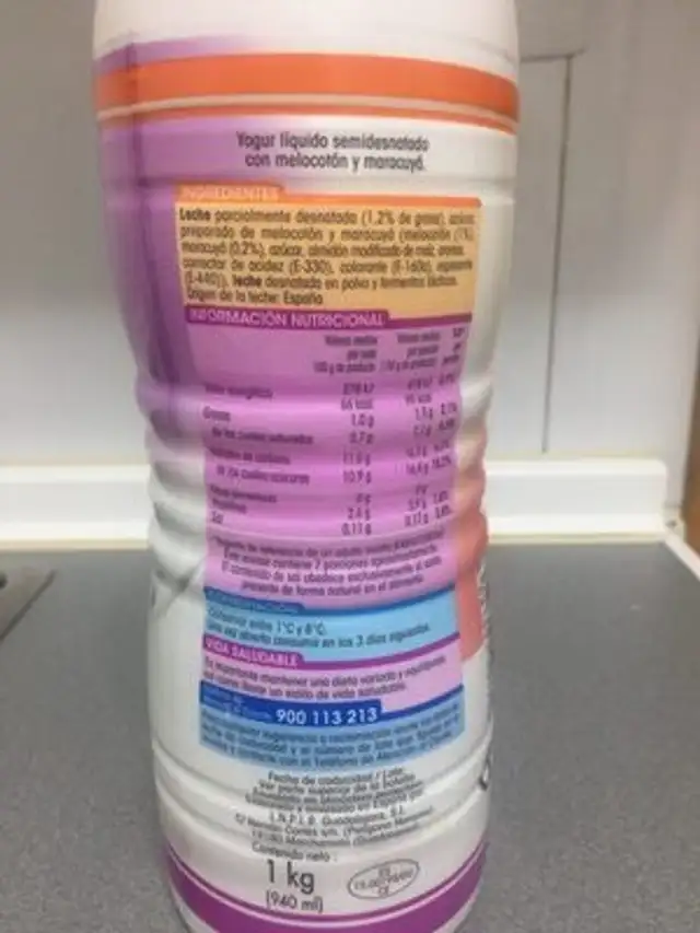 Yogur liquido nutrition facts table