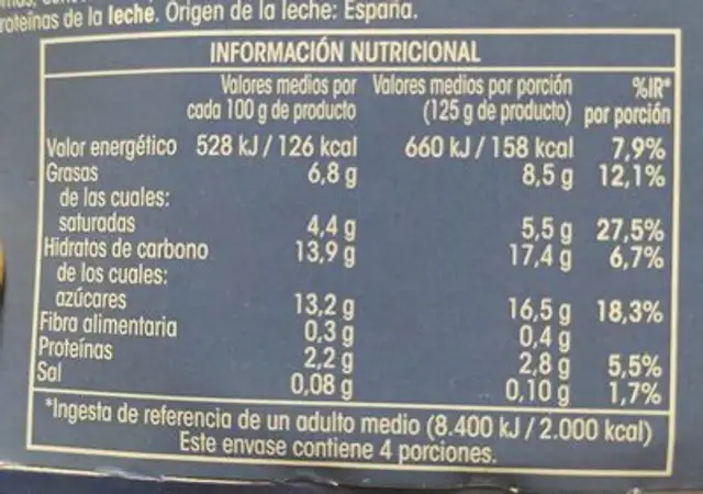 Yogur griego fresa nutrition facts table