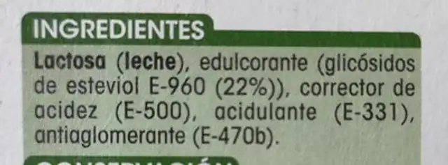 Stevia comprimidos nutrition facts table