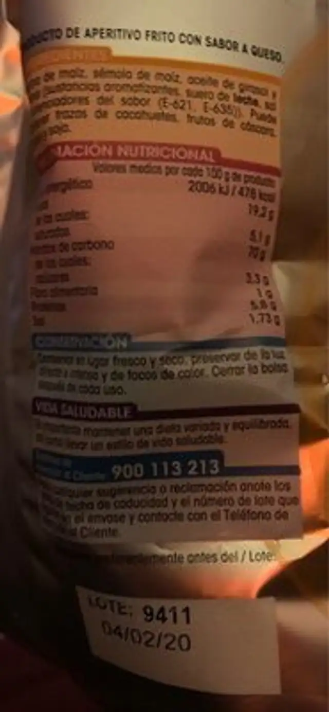 Bolas sabor a quedo nutrition facts table