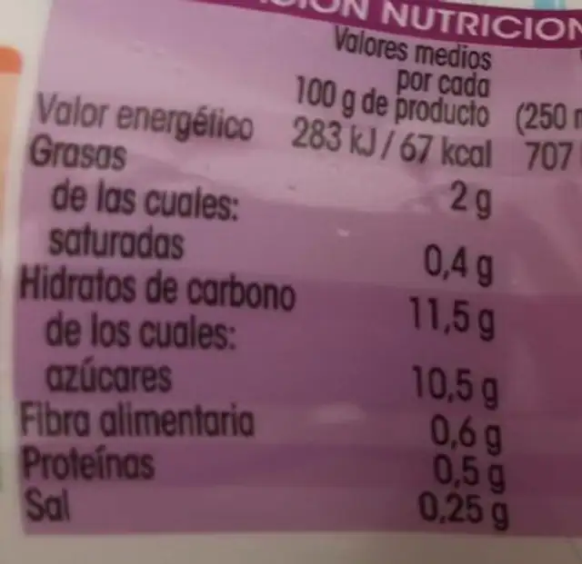 Horchata de chufa nutrition facts table