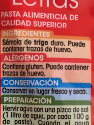 Letras (pasta) ingredients label