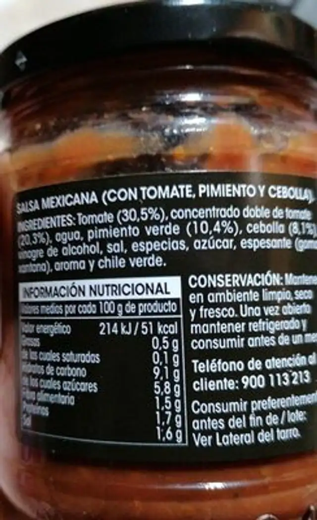 Salsa mexicana ingredients label