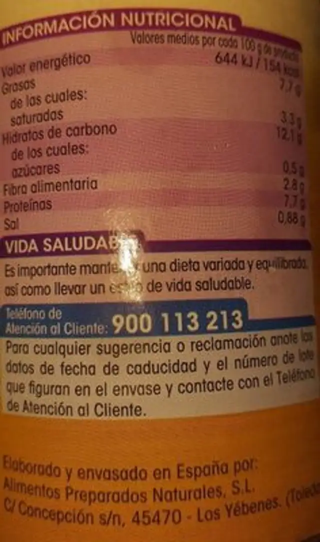 Cocido Madrileño nutrition facts table