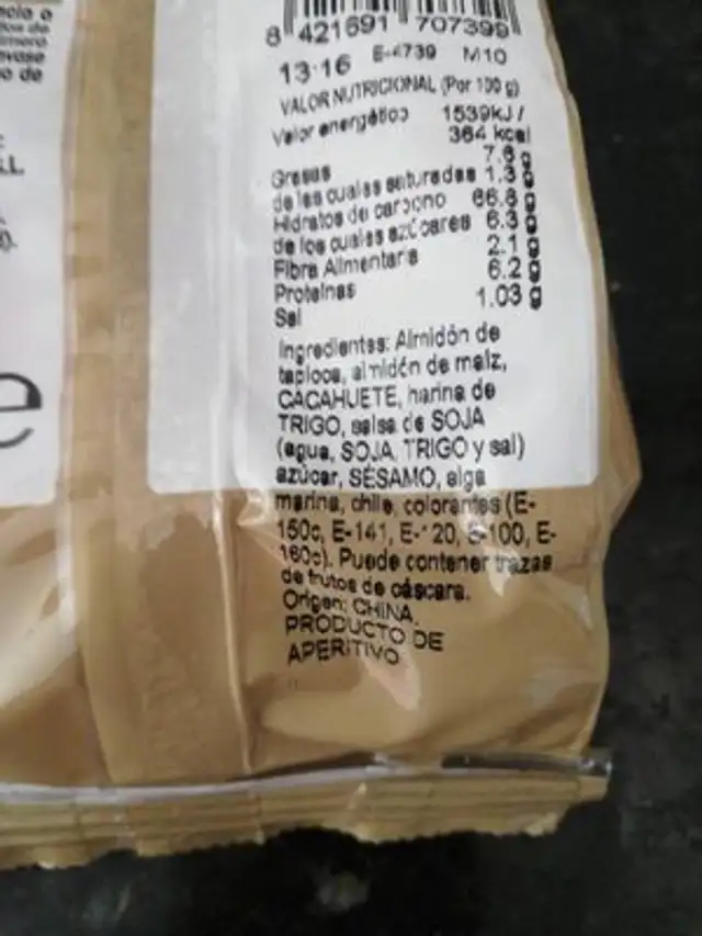Coctel oriental ingredients label