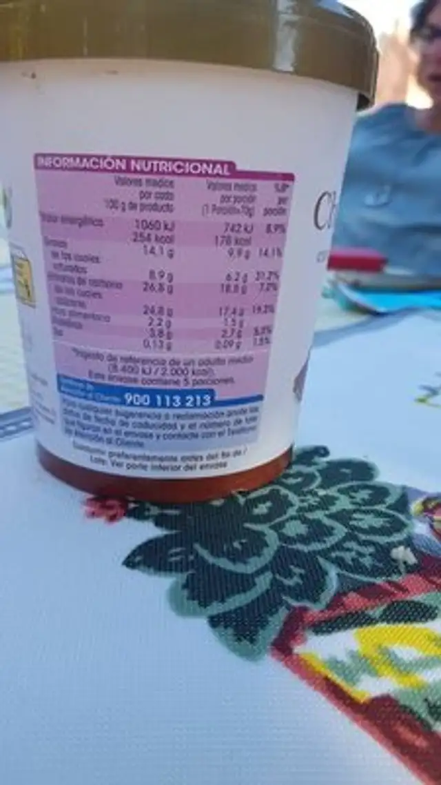 Helado chocolate con trozos nutrition facts table