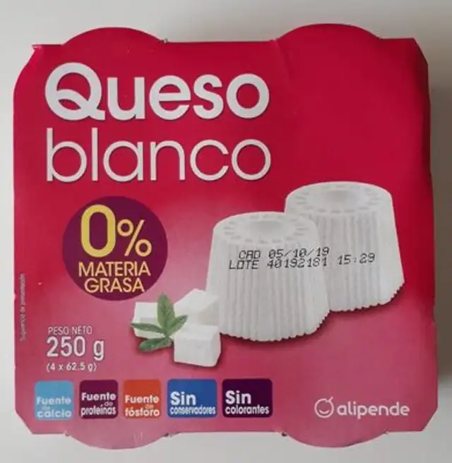 Queso blanco 0% materia grasa front packaging