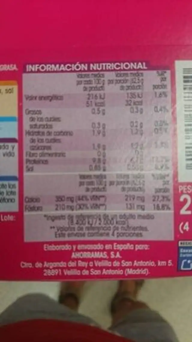 Queso blanco 0% materia grasa nutrition facts table