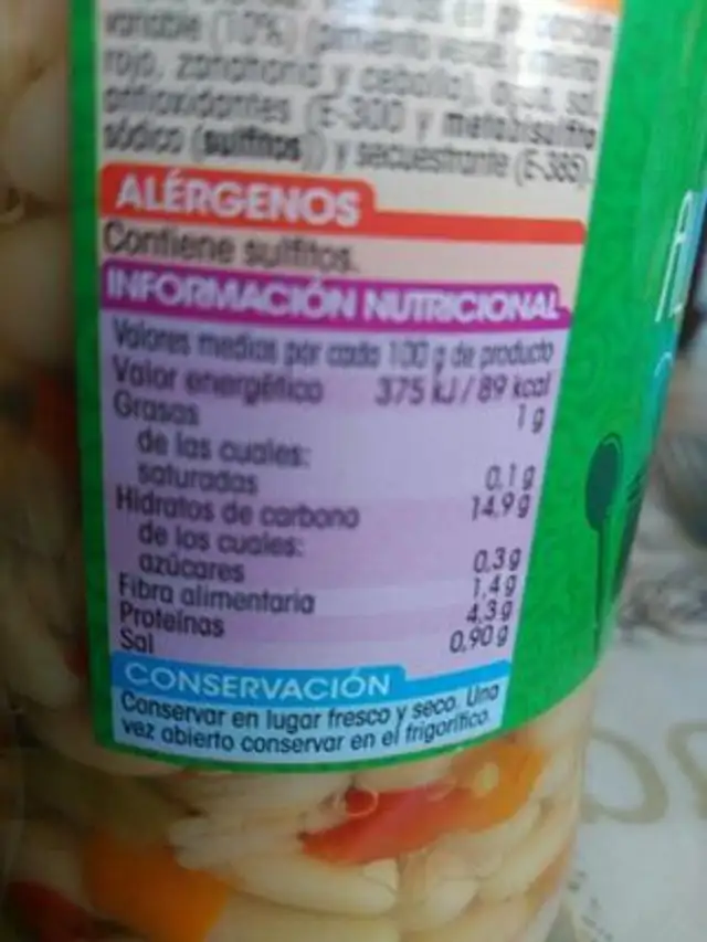 Alubias con verduras nutrition facts table