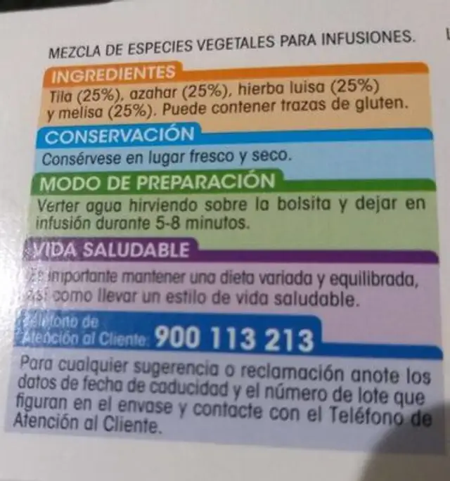 Infusión Descanso nutrition facts table