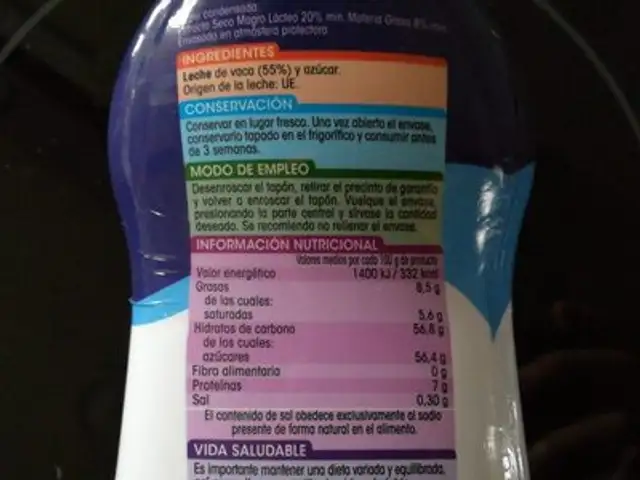 Leche condensada nutrition facts table