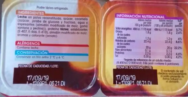 Flan vainilla nutrition facts table