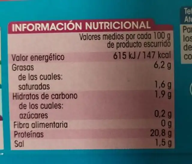 Mejillones de las Rías Gallegas nutrition facts table