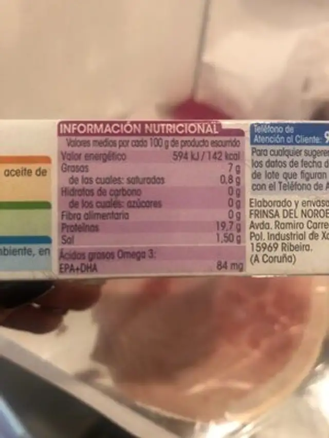 Atún claro en escabeche nutrition facts table