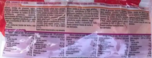 Golosinas nutrition facts table