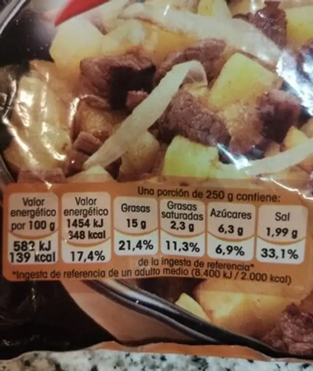 Salteado montañes nutrition facts table