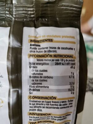 Avellana Tostada ingredients label