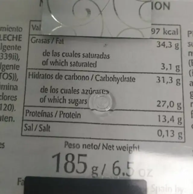 Panellets de Piñon nutrition facts table