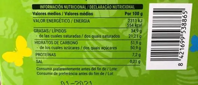 Figura deChocolate nutrition facts table