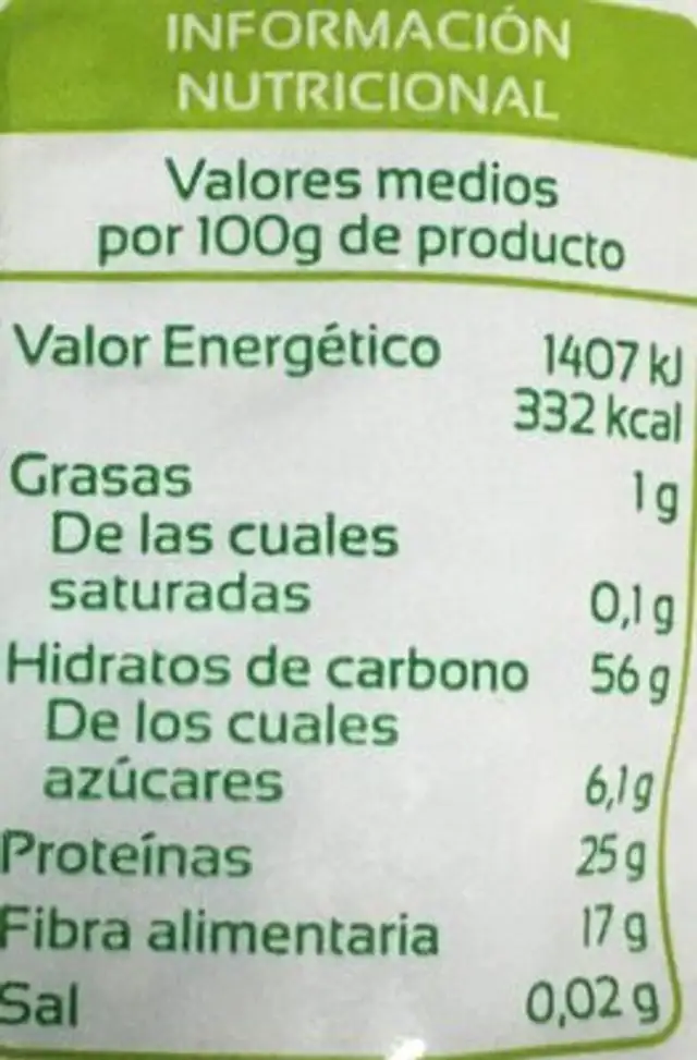 Lentejas pardina nutrition facts table