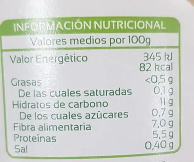 Alubias blancas cocidas extra nutrition facts table