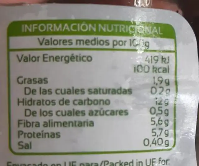 Garbanzos cocidos extra nutrition facts table