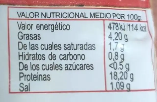 Callos a la madrileña nutrition facts table