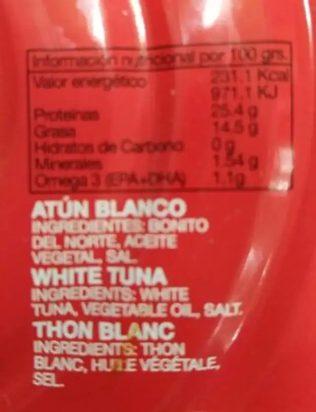 Bonito del Norte en aceite nutrition facts table