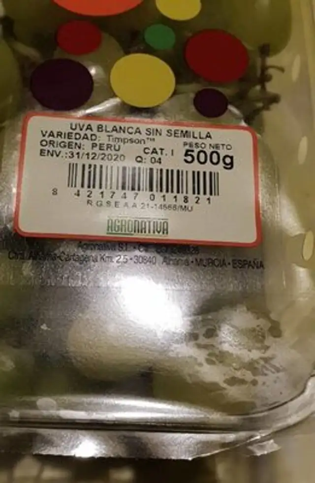 Uvas nutrition facts table