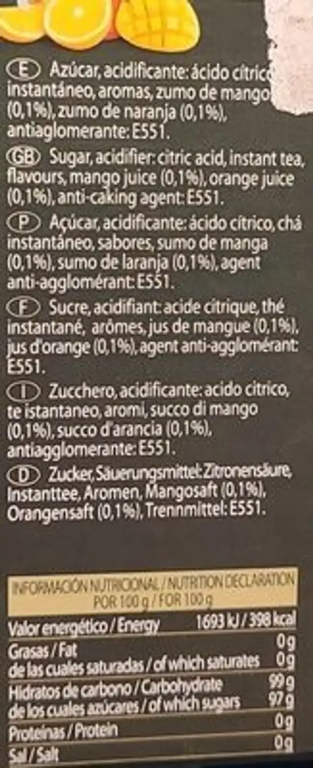 ZenTea nutrition facts table