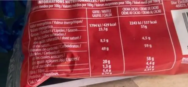 Gofre nutrition facts table