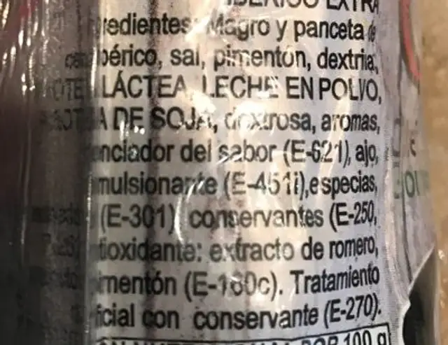 Chorizo iberic ingredients label
