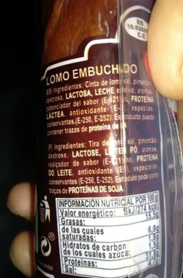 Lomo embuchado nutrition facts table