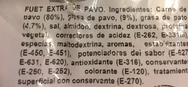 Saucisson ingredients label