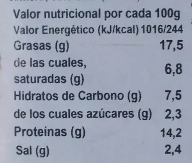 Fiambre de magreta adobada nutrition facts table