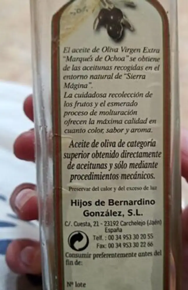 Maragues aceite nutrition facts table