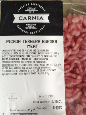 Picada ternera burguer meat front packaging