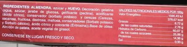 Tarta de Portomarín nutrition facts table