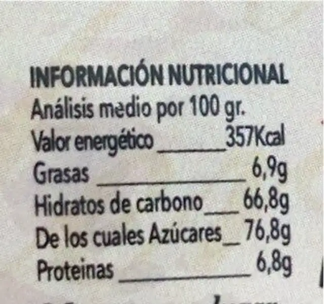 Torta de Higo Almendrada nutrition facts table