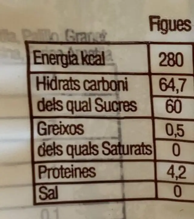 Figues Fruits Secs nutrition facts table