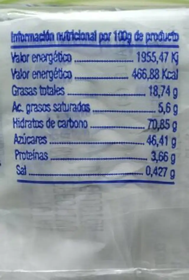 Barquitos de sidra nutrition facts table