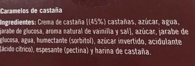 Caramelos de castaña nutrition facts table