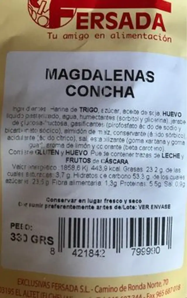 Magdalena concha ingredients label